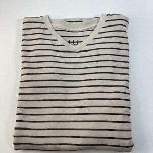 NWT Linea Uomo LU Cream  Maroon Stripes Lightweight Waffle Knit Thermal V-Neck